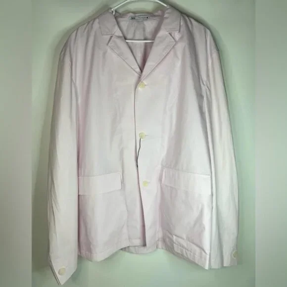 NWOT ZARA Poplin Relaxed Fit Pink Lightweight‎ Suit Jacket 4624/076 Size 40